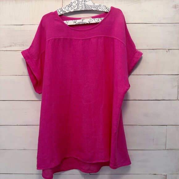 Bellambra Tops - 1X Bellambra Pink Linen Cap Short Sleeve Tunic Top Italy